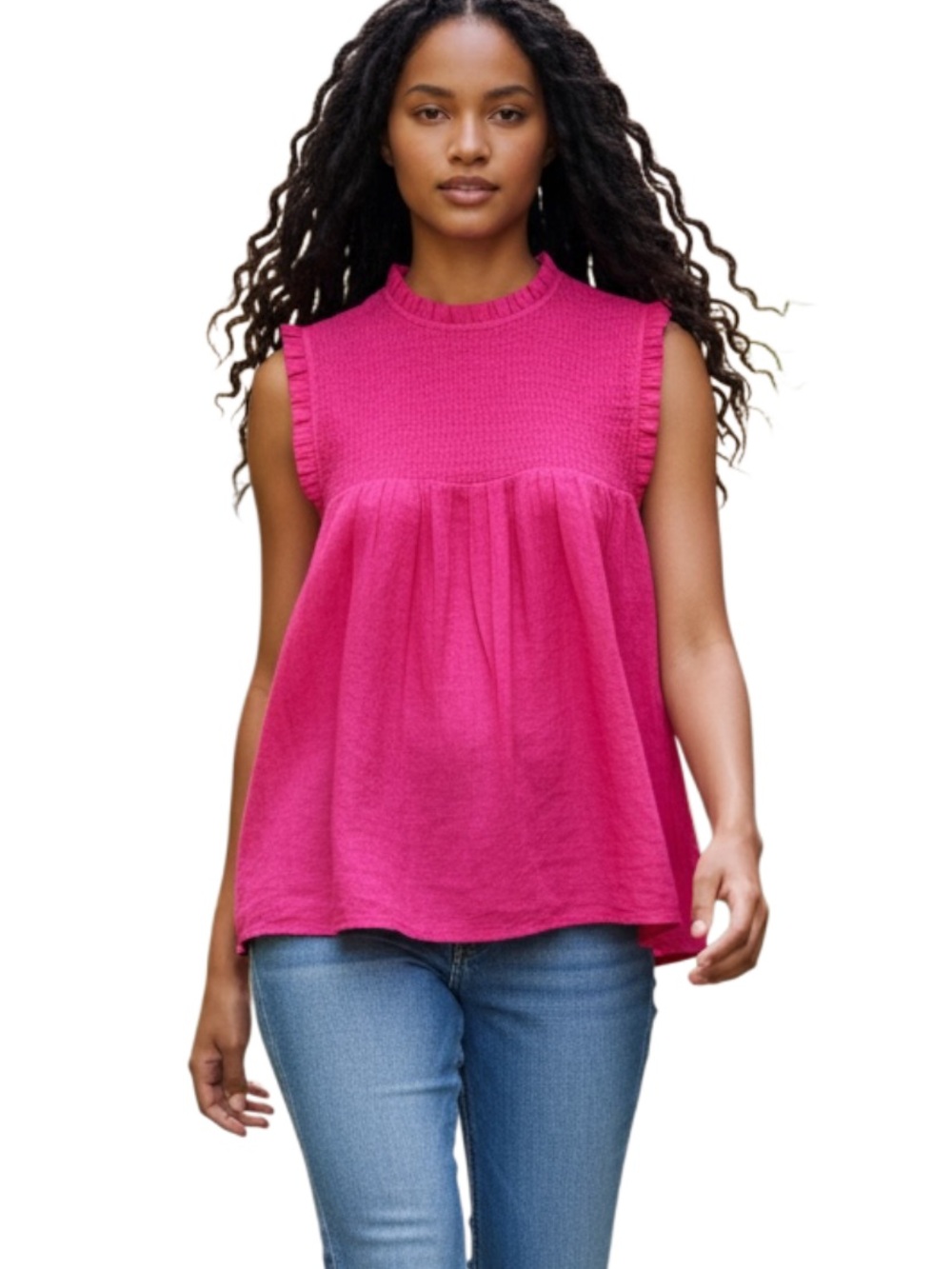 Nanette Lepore Fuchsia Ruffled Yoke Sleeveless Camisole